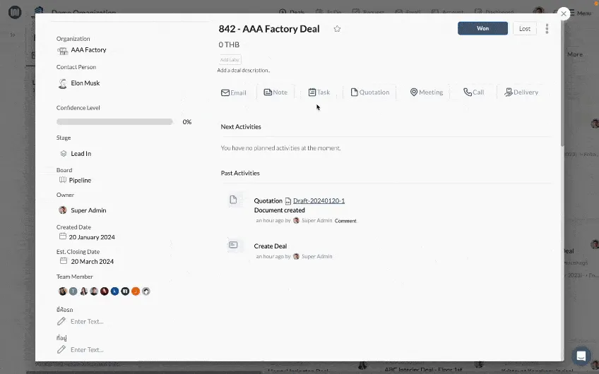 สร้างใบเสนอราคาใน Wisible CRM — ตัวอย่างหน้าจอ